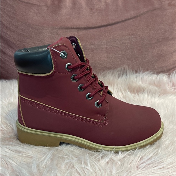 Burgundy Lace-Up Ankle Boots - Picture 4 of 8